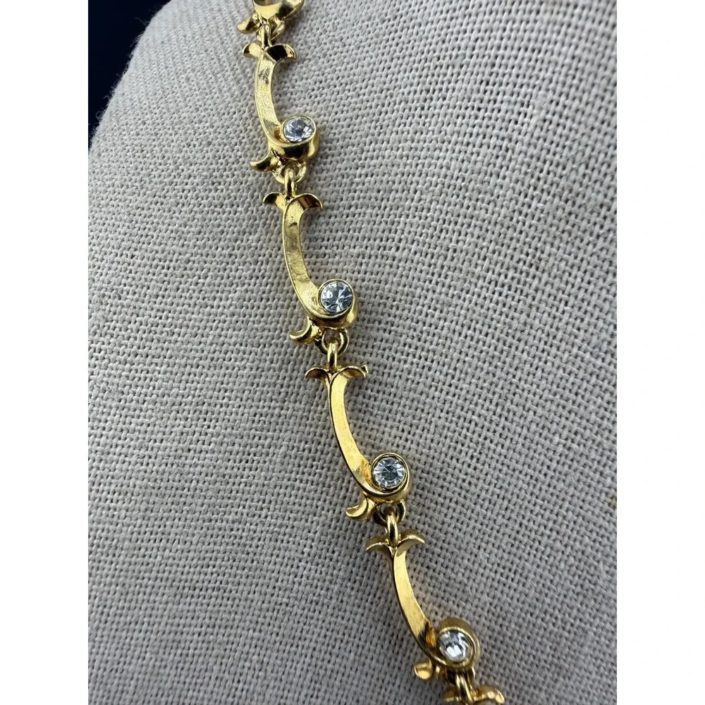 Avon Necklace Gold Tone Rhinestone Y-Drop Adjustable 17